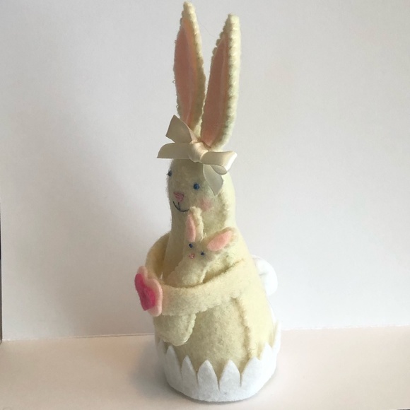 Hand-Sewn Felt Bunny Art Doll with Baby Bunny - Picture 2 of 8